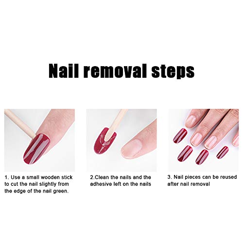 Watkings False Nails, Elegant Touch Colour False Nails, 24pcs Reusable Stick-On Nails Tips Removable Wearable Fake Nail Manicure Accessories Kits for Women Girls