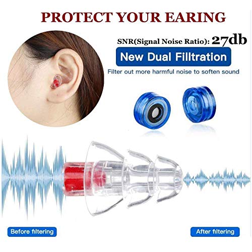 WAXCC 27dB Reducción de ruido Cancelación Protección auditiva Tapón auditivo para concierto Músico Baterista Motocicleta Montar Reutilizable Cuidado del sueño, naranja