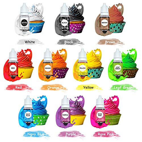 WayEee Colorante Alimentario 10 Colores 0.35oz/10ml Colorante Alimentario de Alta Concentración Liquido para Colorear Pasteles Galletas Macaron Fondant Bebidas