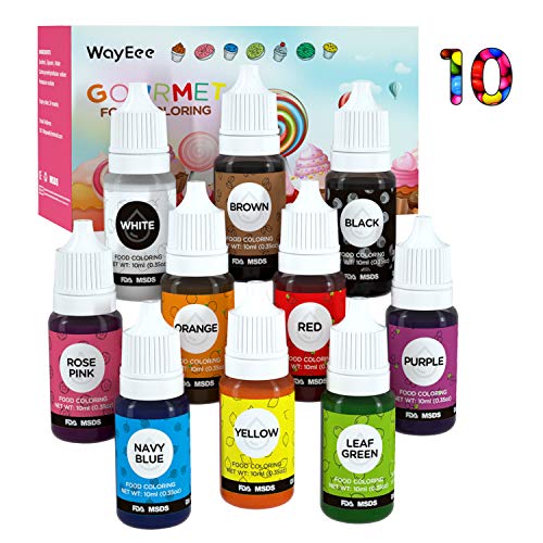 WayEee Colorante Alimentario 10 Colores 0.35oz/10ml Colorante Alimentario de Alta Concentración Liquido para Colorear Pasteles Galletas Macaron Fondant Bebidas