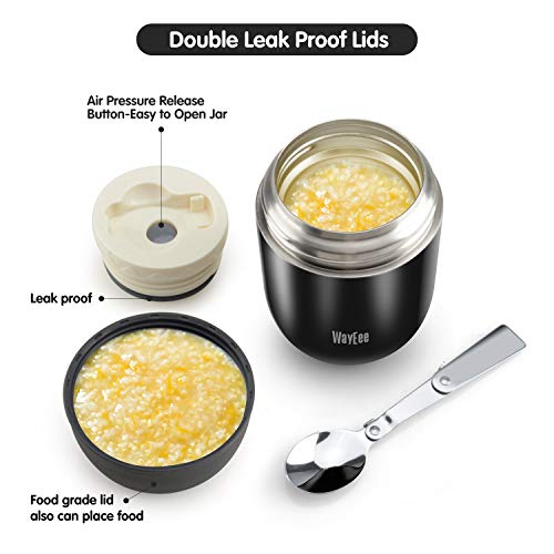 WayEee Termo para Comida 450ml Botella Aislada de Acero Inoxidable Aislada para Alimentos, Beber y Sopa de los niños y Las Comidas de Adultos (Negro)