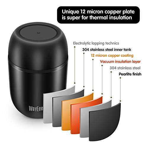 WayEee Termo para Comida 450ml Botella Aislada de Acero Inoxidable Aislada para Alimentos, Beber y Sopa de los niños y Las Comidas de Adultos (Negro)