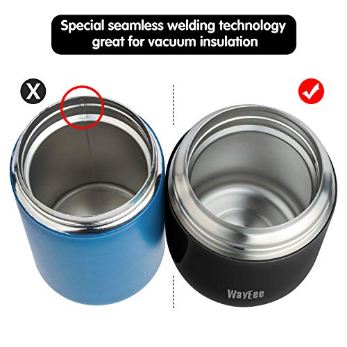 WayEee Termo para Comida 450ml Botella Aislada de Acero Inoxidable Aislada para Alimentos, Beber y Sopa de los niños y Las Comidas de Adultos (Negro)