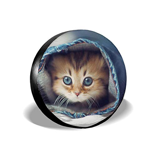 WCHAO Cubierta de neumático de Coche Cubierta Protectora de protección Solar Lindo bebé Animales Gato Jeans Esquina Prueba de Agua Cubierta de neumático de Rueda de Repuesto Universal 16 'Pulgadas