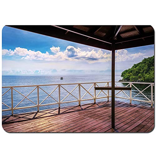 Wdoci Alfombrilla de baño.Antideslizante,Balcón Porche Mar Vista al mar en Trinidad y Tobago Isla Tropic Photo Image Art Alfombra de Ducha(75cmx45cm)