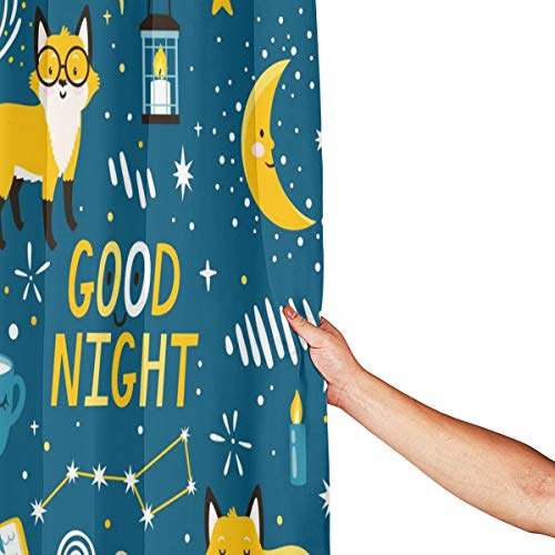 Wdoci Cortina de baño,Impermeable,Vector mágico Conjunto de Iconos de Noche Lindo Zorro,Luna,Libro,Velas,Leche y Galletas,Cortina de Ducha de con Ganchos 180cmx180cm