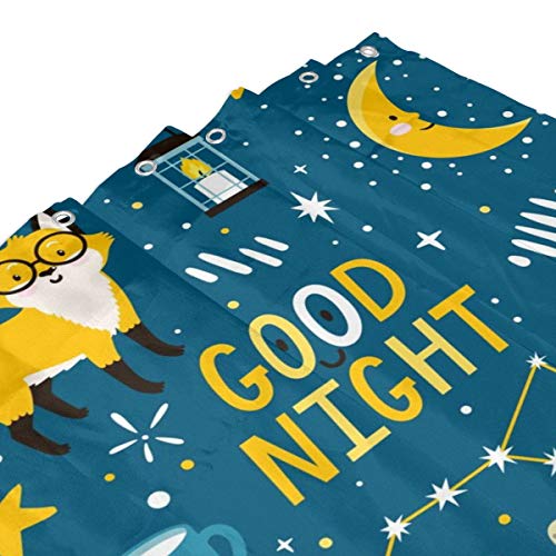 Wdoci Cortina de baño,Impermeable,Vector mágico Conjunto de Iconos de Noche Lindo Zorro,Luna,Libro,Velas,Leche y Galletas,Cortina de Ducha de con Ganchos 180cmx180cm