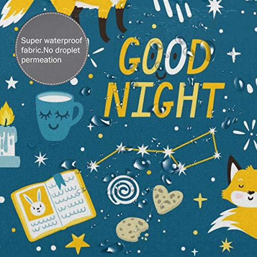 Wdoci Cortina de baño,Impermeable,Vector mágico Conjunto de Iconos de Noche Lindo Zorro,Luna,Libro,Velas,Leche y Galletas,Cortina de Ducha de con Ganchos 180cmx180cm