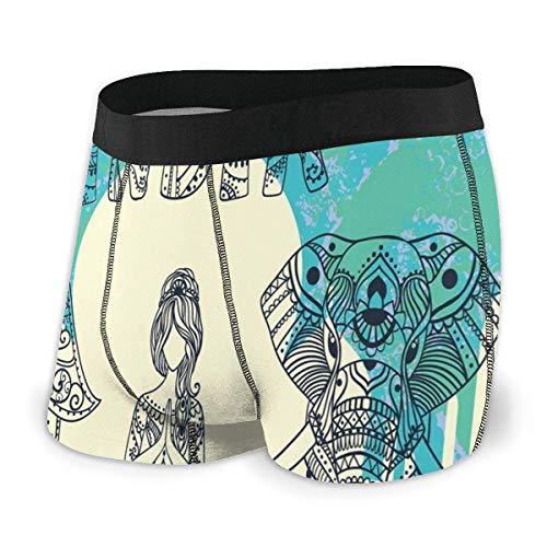 Web--ster Calzoncillos Boxer para Hombres, Elefante étnico Hamsa Mano Mujer Haciendo Adornos de Yoga Taj Mahal Silueta Talla XL