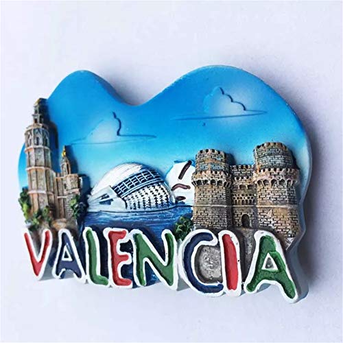 Weekinglo Souvenir Imán de Nevera Valencia España 3D Resina Artesanía Hecha A Mano Turista Viaje Ciudad Recuerdo Colección Carta Refrigerador Etiqueta