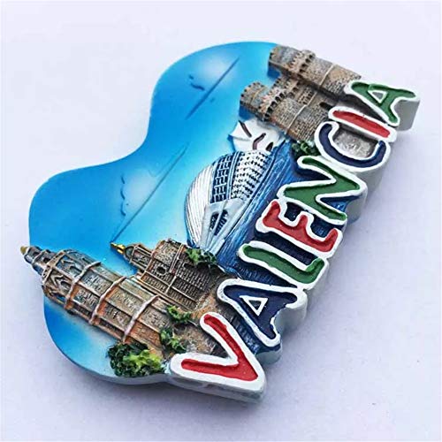 Weekinglo Souvenir Imán de Nevera Valencia España 3D Resina Artesanía Hecha A Mano Turista Viaje Ciudad Recuerdo Colección Carta Refrigerador Etiqueta