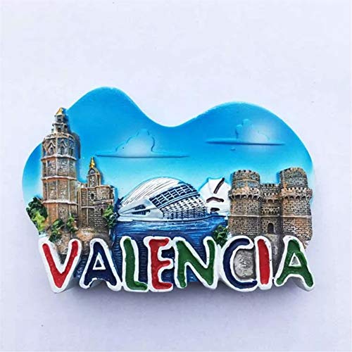 Weekinglo Souvenir Imán de Nevera Valencia España 3D Resina Artesanía Hecha A Mano Turista Viaje Ciudad Recuerdo Colección Carta Refrigerador Etiqueta