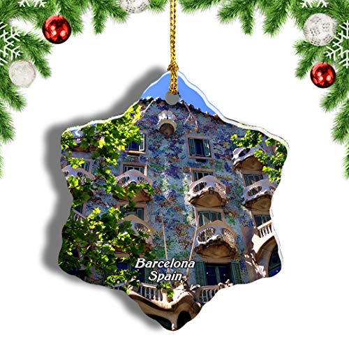 Weekino España Casa Batlló Barcelona Decoración de Navidad Árbol de Navidad Adorno Colgante Ciudad Viaje Porcelana Colección de Recuerdos 3 Pulgadas