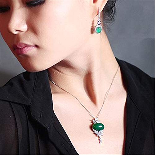 WEIKAI Collar para Mujer Bowknot Calcedonia Jaspe Colgante De Ágata Verde Grupo con Incrustaciones De Ojo De Caballo Colgante De Flor De Diamante Completo Delicado