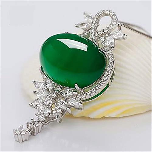 WEIKAI Collar para Mujer Bowknot Calcedonia Jaspe Colgante De Ágata Verde Grupo con Incrustaciones De Ojo De Caballo Colgante De Flor De Diamante Completo Delicado