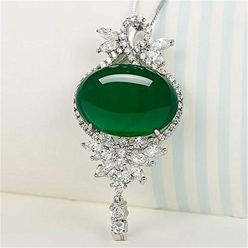 WEIKAI Collar para Mujer Bowknot Calcedonia Jaspe Colgante De Ágata Verde Grupo con Incrustaciones De Ojo De Caballo Colgante De Flor De Diamante Completo Delicado