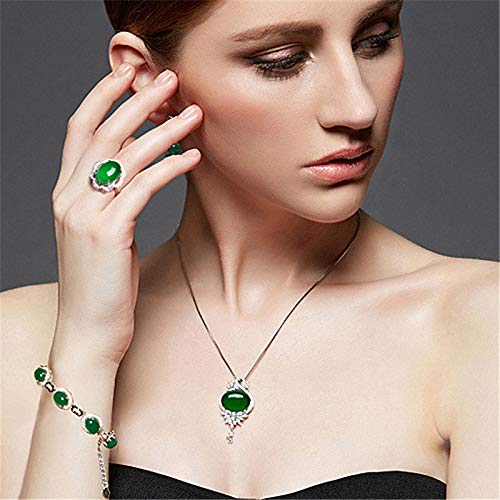 WEIKAI Collar para Mujer Bowknot Calcedonia Jaspe Colgante De Ágata Verde Grupo con Incrustaciones De Ojo De Caballo Colgante De Flor De Diamante Completo Delicado