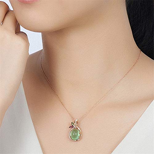 WEIKAI Collar para Mujer Colgante De Prehnita Natural 18K Chapado En Oro Rosa con Ojo De Caballo Turmalina Diamante Color Piedra Preciosa
