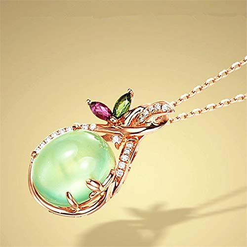 WEIKAI Collar para Mujer Colgante De Prehnita Natural 18K Chapado En Oro Rosa con Ojo De Caballo Turmalina Diamante Color Piedra Preciosa