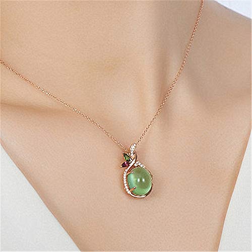 WEIKAI Collar para Mujer Colgante De Prehnita Natural 18K Chapado En Oro Rosa con Ojo De Caballo Turmalina Diamante Color Piedra Preciosa