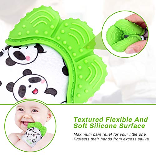 Welltop Baby dentición Manoplas, paquete de 2 guantes de mordedor de silicona de grado alimenticio, juguete de mordedor lavable para niños y niñas de 3 meses