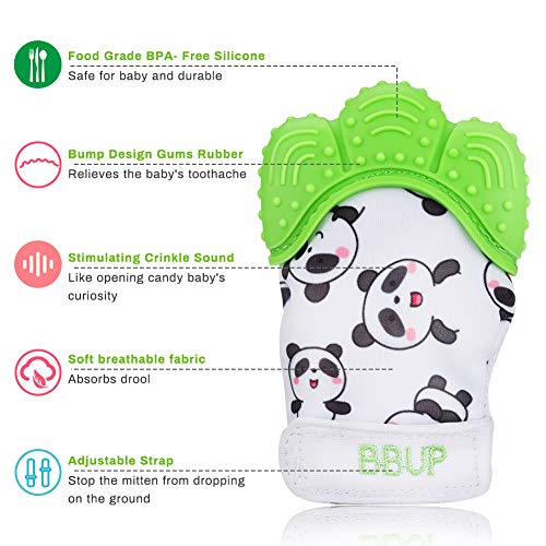 Welltop Baby dentición Manoplas, paquete de 2 guantes de mordedor de silicona de grado alimenticio, juguete de mordedor lavable para niños y niñas de 3 meses