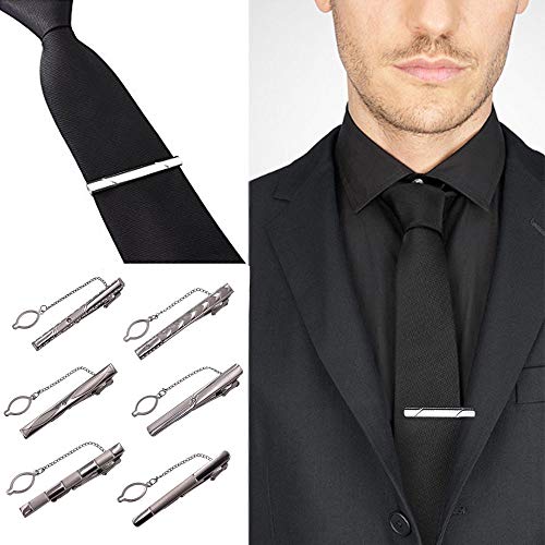 WENTS Clips de Corbata de Moda de Acero Inoxidable Pasadores de Corbatas Estrechas 4 cm Pisacorbatas Skinny Slim Plateado 6Piezas