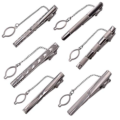 WENTS Clips de Corbata de Moda de Acero Inoxidable Pasadores de Corbatas Estrechas 4 cm Pisacorbatas Skinny Slim Plateado 6Piezas