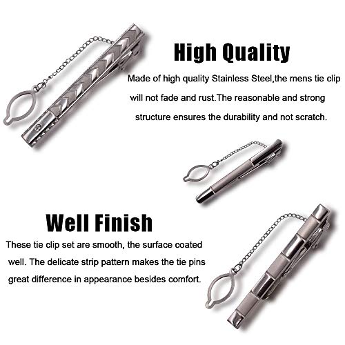 WENTS Clips de Corbata de Moda de Acero Inoxidable Pasadores de Corbatas Estrechas 4 cm Pisacorbatas Skinny Slim Plateado 6Piezas