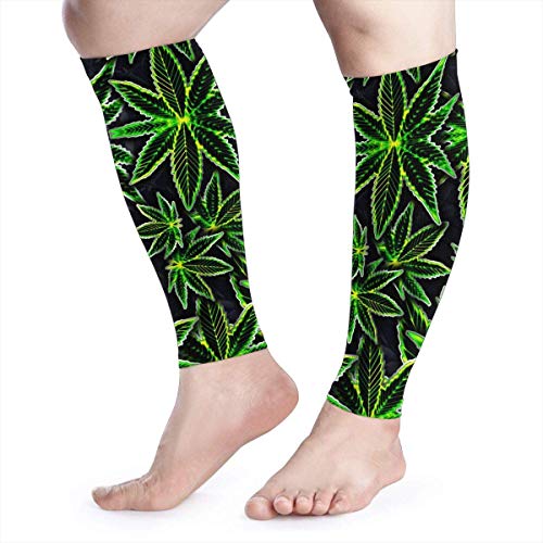 Wfispiy Calce Compression Sleeve Light Weed Calf Shin es compatible con los calcetines de compresión para piernas - Hombres Mujeres
