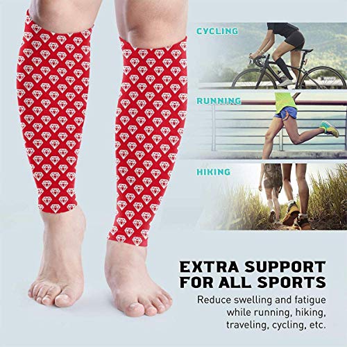 Wfispiy Manga de compresión de pantorrilla Shin de pantorrilla de diamante rojo compatible con calcetines de compresión de piernas - Hombres Mujeres