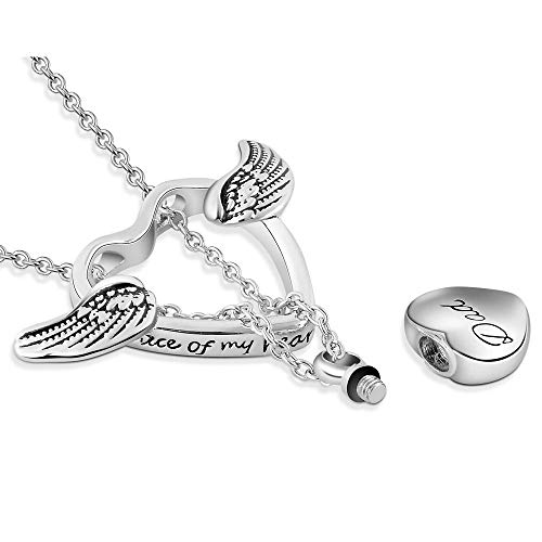 WgYoo Un Pedazo de mi corazón Vive en el Cielo Locket Heart cremación Memorial Cenizas urna Collar de Moda joyería Colgante de Recuerdo-4