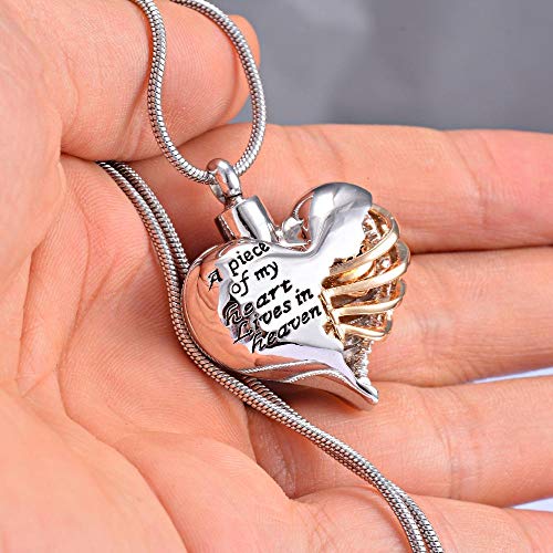 WgYoo Un Pedazo de mi corazón Vive en el Cielo Medallón de Dos Tonos Corazón cremación Conmemorativa Cenizas urna Collar joyería Recuerdo Colgante-7
