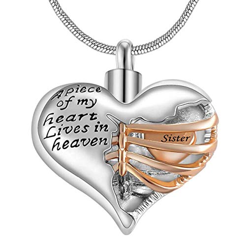 WgYoo Un Pedazo de mi corazón Vive en el Cielo Medallón de Dos Tonos Corazón cremación Conmemorativa Cenizas urna Collar joyería Recuerdo Colgante-7