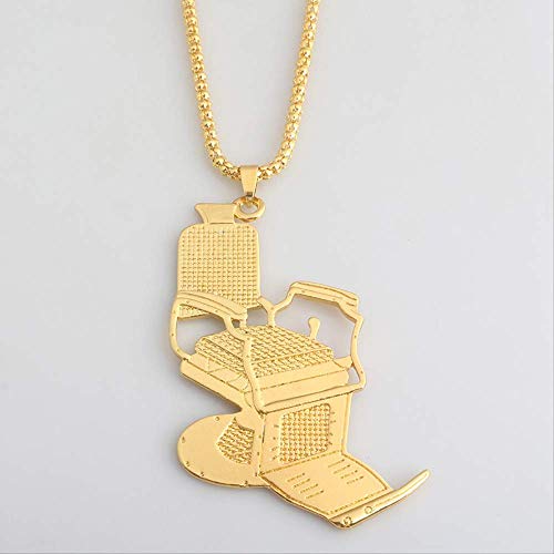 WH MaiYY Europa y los Estados Unidos Gran Tendencia Tendencia Personalidad Hip Hop Lavado Corte Golpe peluquería peluquería Silla Collar de Metal Colgante Collar Caliente Oro N460-1