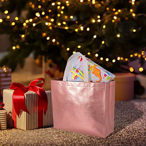 Whaline Juego de 12 Bolsas Reutilizables Supermercado, Bolsa con Asa, Bolsa de Regalo No-tejida, Bolsa de Compras, Bolsa de Promoción, para Fiestas, Eventos, Bodas, Cumpleaños(Oro Rosa)