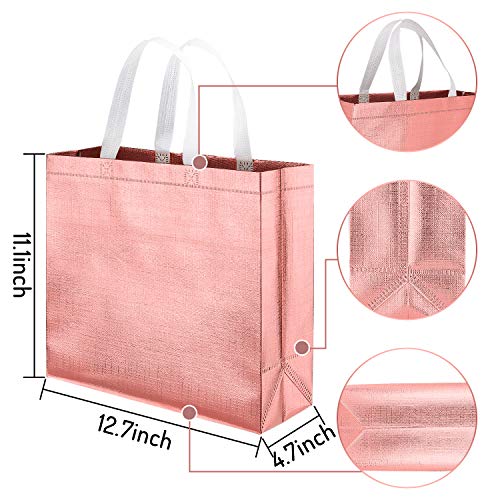 Whaline Juego de 12 Bolsas Reutilizables Supermercado, Bolsa con Asa, Bolsa de Regalo No-tejida, Bolsa de Compras, Bolsa de Promoción, para Fiestas, Eventos, Bodas, Cumpleaños(Oro Rosa)