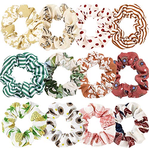 Whaline - Juego de 12 coleteros para el pelo, de gasa, para mujeres y niñas (estilo primaveral y verano)