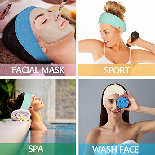 WhalineDiadema facial para spa Whaline para maquillaje con cabeza de rizo y toalla ajustable, 3 piezas, ,  Talla única,  Azul, verde, amarillo,, ]