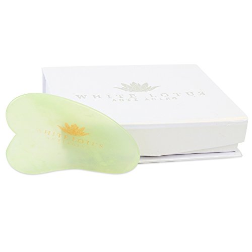 White Lotus Anti Aging – Piedra de Auto Masaje Gua Sha de Jade Masajeador Facial Antiedad Gua Sha Pan Terapia Antiarrugas Accesorio de Belleza Técnica Guasha con Su Caja Tradicional Forrada en Seda