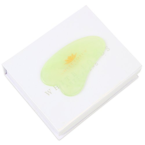 White Lotus Anti Aging – Piedra de Auto Masaje Gua Sha de Jade Masajeador Facial Antiedad Gua Sha Pan Terapia Antiarrugas Accesorio de Belleza Técnica Guasha con Su Caja Tradicional Forrada en Seda