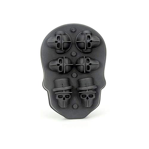 WIFIGDS 6 Agujeros Calavera 3D Bandejas de Cubitos de Hielo de Silicona con Tapa Cóctel de Whisky Molde de Hielo de Cerveza para Bebidas de Fiesta - Negro