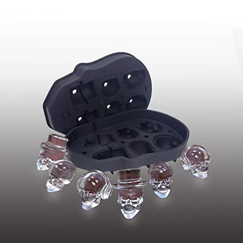 WIFIGDS 6 Agujeros Calavera 3D Bandejas de Cubitos de Hielo de Silicona con Tapa Cóctel de Whisky Molde de Hielo de Cerveza para Bebidas de Fiesta - Negro