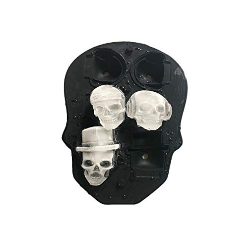 WIFIGDS 6 Agujeros Calavera 3D Bandejas de Cubitos de Hielo de Silicona con Tapa Cóctel de Whisky Molde de Hielo de Cerveza para Bebidas de Fiesta - Negro