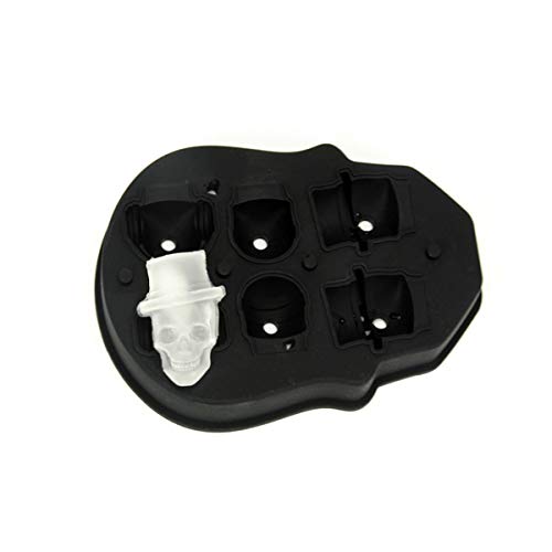 WIFIGDS 6 Agujeros Calavera 3D Bandejas de Cubitos de Hielo de Silicona con Tapa Cóctel de Whisky Molde de Hielo de Cerveza para Bebidas de Fiesta - Negro
