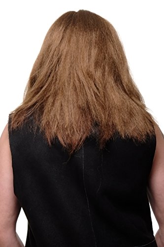 WIG ME UP- 6098A+B-P6 Peluca y Barba Larga Trenzada Halloween Carnaval Vikingo bárbaro normando gnomo marrón