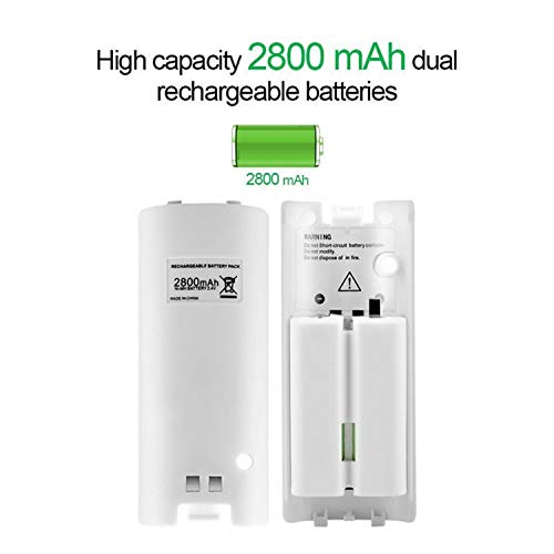 Wii Bateria Mando, OSAN 2pcs Capacidad 2800mAh Batería Recargable para Nintendo Wii Control Remoto Blanca