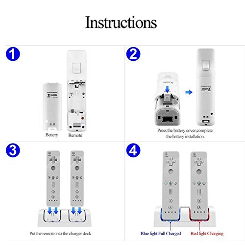 Wii Bateria Mando, OSAN 2pcs Capacidad 2800mAh Batería Recargable para Nintendo Wii Control Remoto Blanca