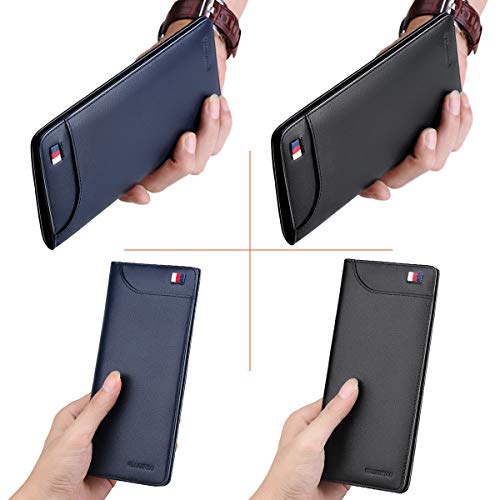 WILLIAMPOLO Cartera Larga Hombre Cuero Genuino Moda Billetera de Gran Capacidad Titular de la Tarjeta de Crédito (Marrón)