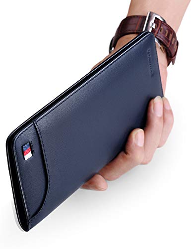 WILLIAMPOLO Cartera Larga Hombre Cuero Genuino Moda Billetera de Gran Capacidad Titular de la Tarjeta de Crédito (Marrón)